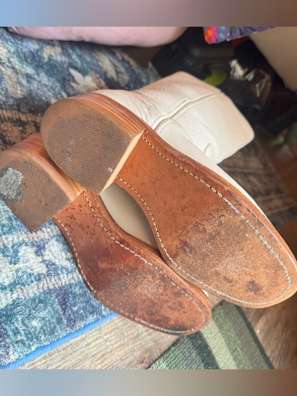 Vintage Frye White Pebbled Leather Mid-Calf Campus Heeled Boots | Made in USA 🇺🇸 - Picture 11 of 15
